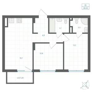 2-к квартира, вторичка, 58м2, 4/18 этаж