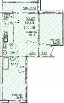 3-к квартира, строящийся дом, 55м2, 9/10 этаж