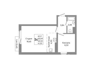 2-к квартира, строящийся дом, 41м2, 9/10 этаж