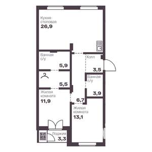 2-к квартира, вторичка, 77м2, 8/9 этаж