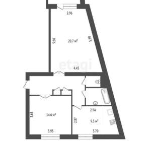2-к квартира, вторичка, 59м2, 5/5 этаж