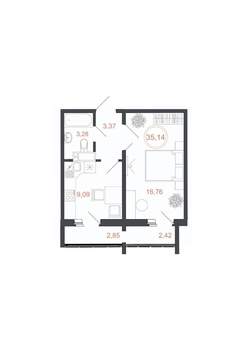 1-к квартира, вторичка, 35м2, 16/16 этаж