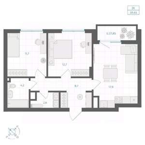 2-к квартира, вторичка, 60м2, 6/18 этаж