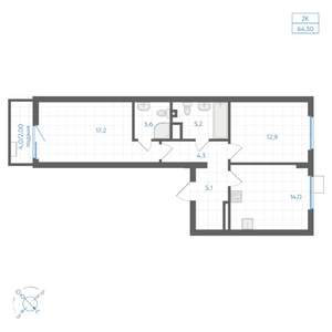 2-к квартира, вторичка, 64м2, 4/10 этаж