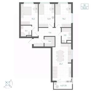 3-к квартира, вторичка, 90м2, 5/18 этаж