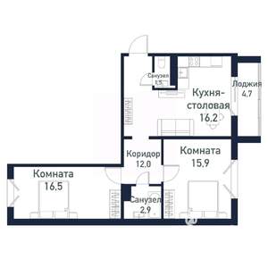 2-к квартира, вторичка, 65м2, 4/10 этаж