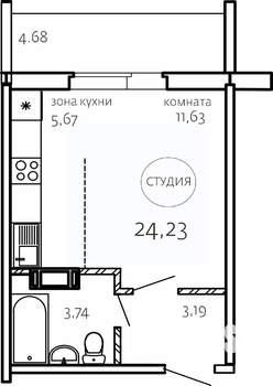 Студия квартира, строящийся дом, 24м2, 1/10 этаж