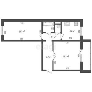 2-к квартира, вторичка, 57м2, 1/9 этаж