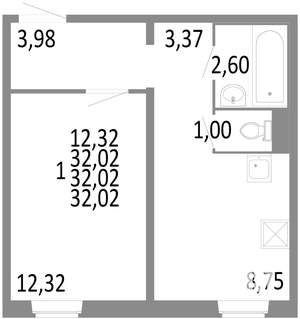 1-к квартира, строящийся дом, 32м2, 1/10 этаж
