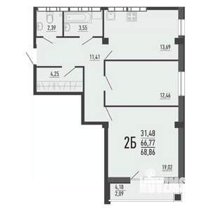 2-к квартира, вторичка, 69м2, 16/16 этаж