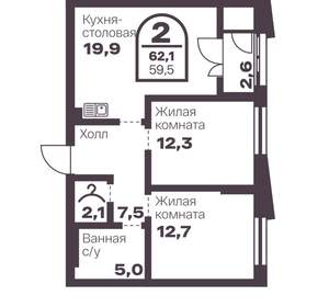 2-к квартира, вторичка, 60м2, 10/8 этаж