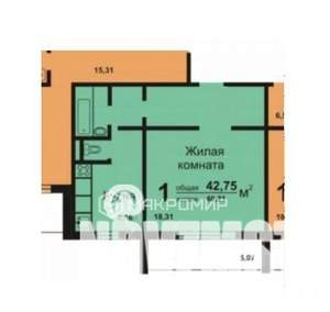 1-к квартира, вторичка, 40м2, 6/10 этаж