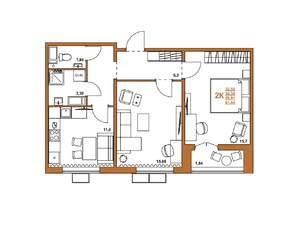 2-к квартира, вторичка, 60м2, 7/16 этаж