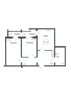 2-к квартира, вторичка, 67м2, 15/16 этаж
