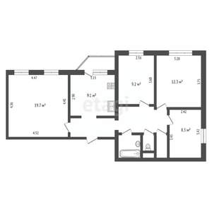 4-к квартира, вторичка, 75м2, 2/9 этаж