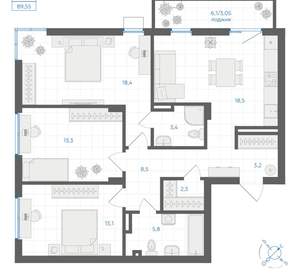 3-к квартира, вторичка, 90м2, 2/18 этаж