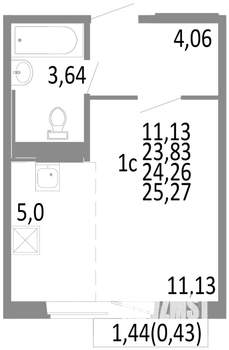 1-к квартира, строящийся дом, 24м2, 9/10 этаж