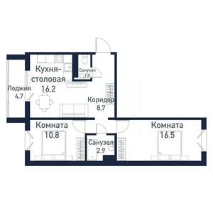 2-к квартира, вторичка, 57м2, 1/10 этаж