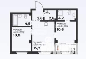 2-к квартира, вторичка, 54м2, 6/7 этаж