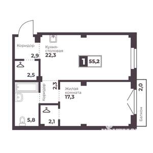 1-к квартира, вторичка, 55м2, 6/18 этаж