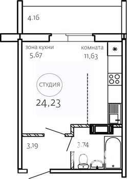 Студия квартира, строящийся дом, 24м2, 4/10 этаж