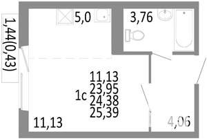 Студия квартира, строящийся дом, 24м2, 8/10 этаж