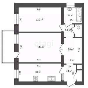 2-к квартира, вторичка, 52м2, 3/4 этаж