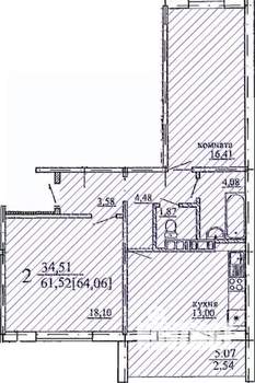 2-к квартира, строящийся дом, 64м2, 7/10 этаж