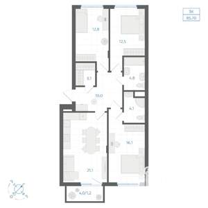 3-к квартира, вторичка, 86м2, 2/14 этаж