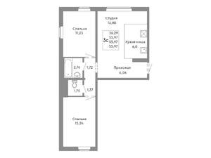 3-к квартира, вторичка, 56м2, 2/10 этаж