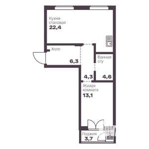 1-к квартира, вторичка, 51м2, 8/9 этаж