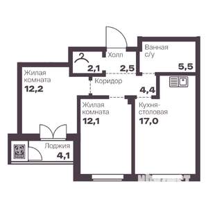 2-к квартира, вторичка, 56м2, 2/9 этаж