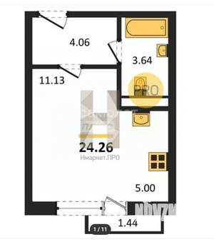 Студия квартира, вторичка, 24м2, 1/10 этаж