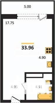 Студия квартира, вторичка, 35м2, 25/27 этаж