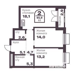 2-к квартира, вторичка, 63м2, 12/24 этаж
