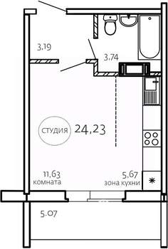 Студия квартира, строящийся дом, 24м2, 9/10 этаж