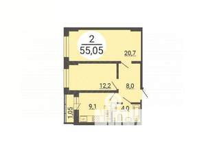 2-к квартира, вторичка, 55м2, 21/25 этаж