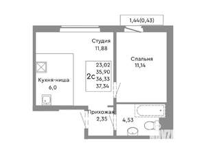 2-к квартира, вторичка, 36м2, 9/10 этаж