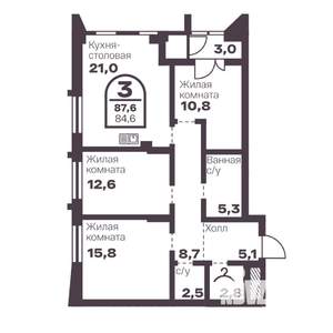 3-к квартира, вторичка, 85м2, 17/24 этаж