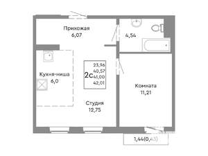 2-к квартира, вторичка, 41м2, 6/10 этаж