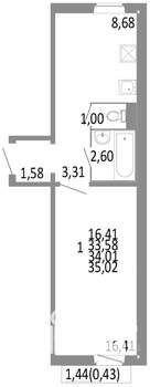 1-к квартира, строящийся дом, 34м2, 6/10 этаж