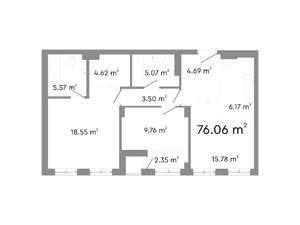 2-к квартира, строящийся дом, 76м2, 2/11 этаж