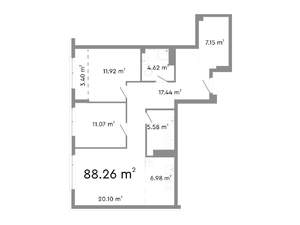3-к квартира, строящийся дом, 88м2, 2/24 этаж