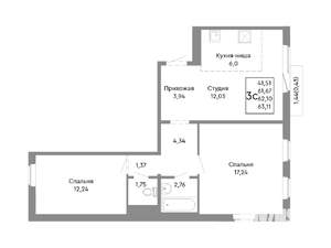 3-к квартира, вторичка, 62м2, 10/10 этаж