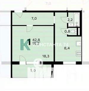 1-к квартира, вторичка, 41м2, 9/10 этаж