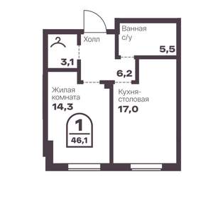 1-к квартира, вторичка, 46м2, 1/8 этаж