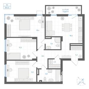 3-к квартира, вторичка, 90м2, 8/9 этаж