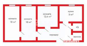 3-к квартира, вторичка, 61м2, 2/2 этаж
