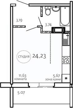 Студия квартира, строящийся дом, 24м2, 2/10 этаж