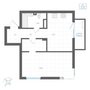 1-к квартира, вторичка, 52м2, 8/9 этаж